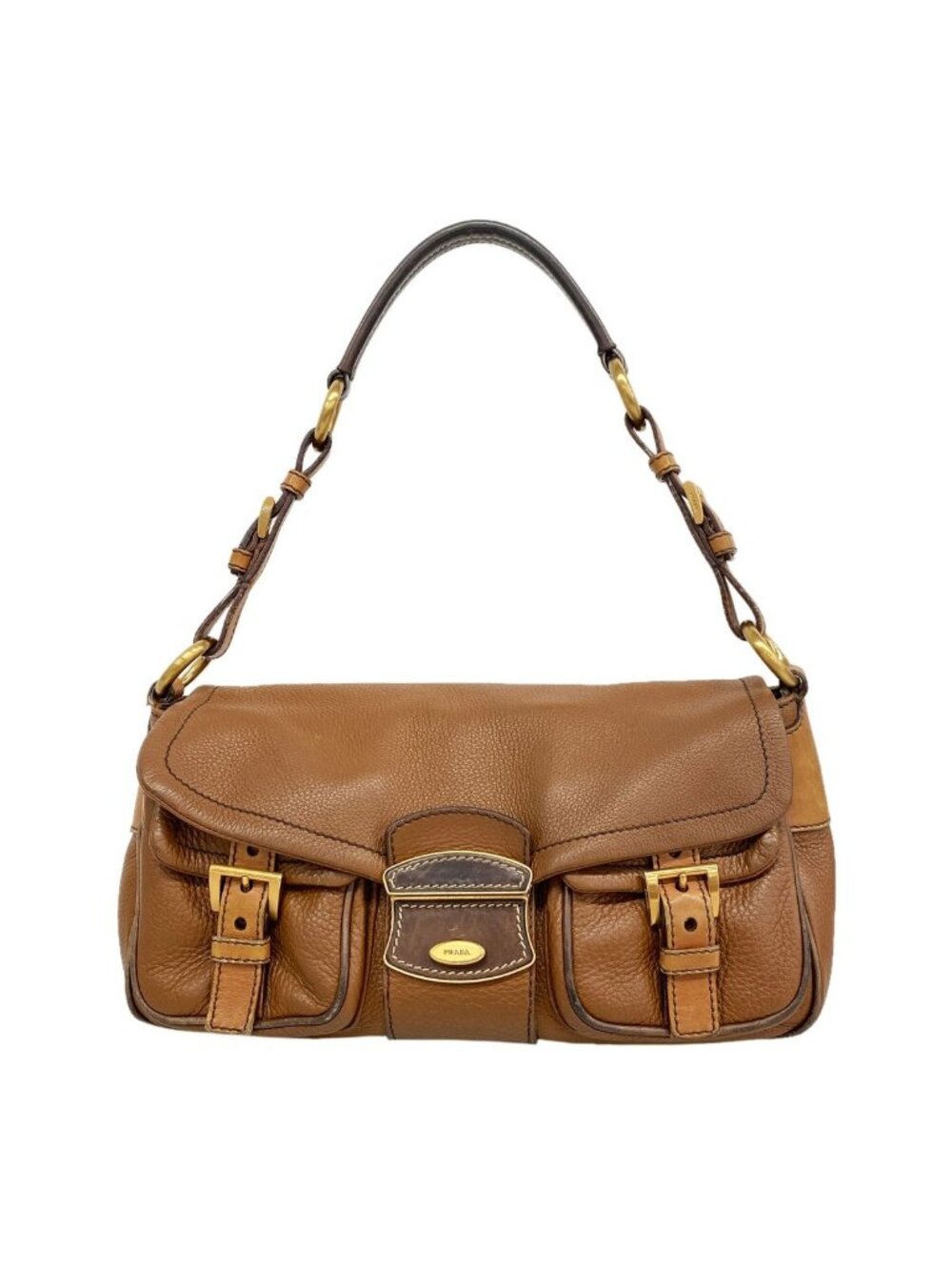 Prada Shoulder Bag Leather Brown Gold